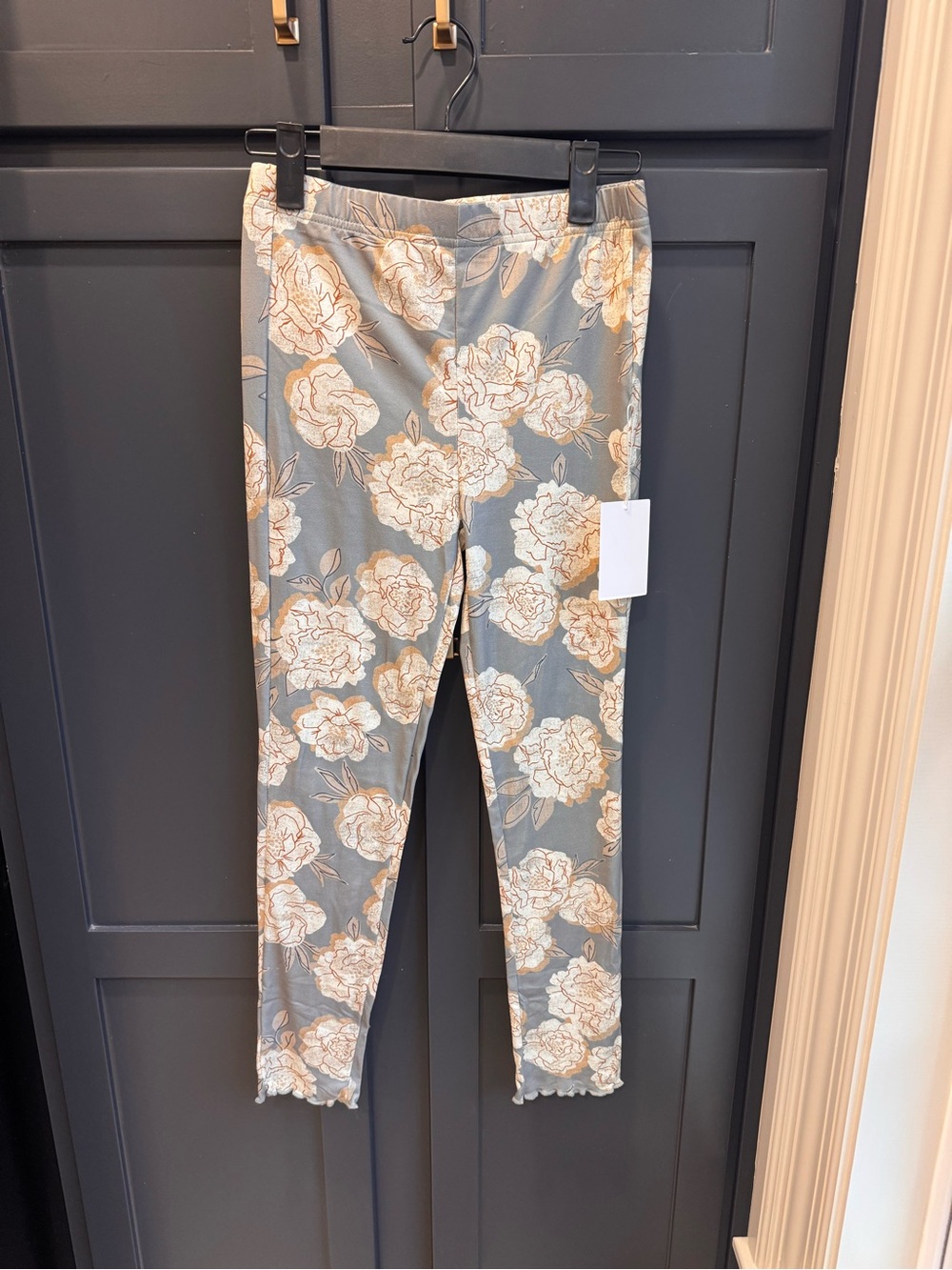 Joyfolie Gray Leggings with Cream Floral Print